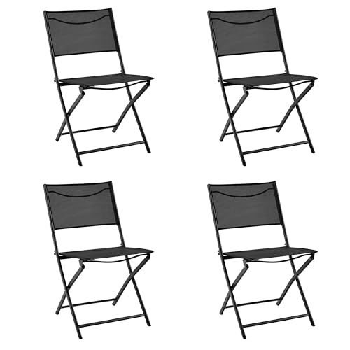 Yaheetech Patio Portable Dining Chairs Set of 4 with Metal Frame, Outdoor Metal Folding Chairs with Backrests for Camping, Lawn, Yard, Beach, Black