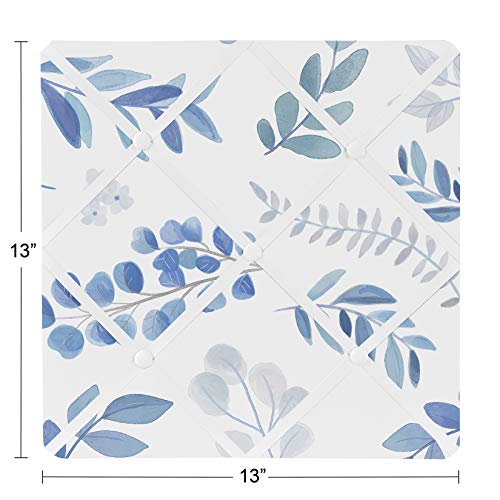 Sweet Jojo Designs Floral Leaf Fabric Memory Memo Photo Bulletin Board - Blue Grey And White Boho Watercolor Botanical Flower Woodland Tropical Garden #TOP2