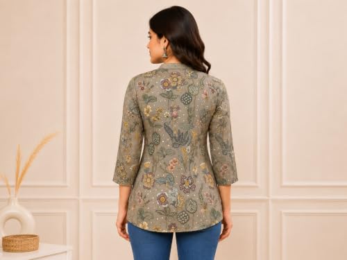 Image of Women's Floral Printed Cotton Kurti Summer Cotton Tunic Top for Girls