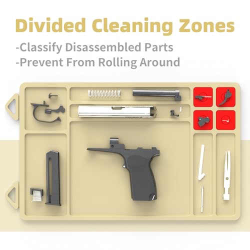 Magsaddle Pistol Gun Cleaning Mat, Thick Cleaning Pad with Magnetic Organizer Parts Tray, Anti-Slip Rubberized Pistol Handgun Revolver Gun Mat, Protective Workbench Mat for Glock Cleaning (Sand Color) by Magsaddle - Image 4