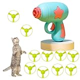 Jouet à Disque Volant Interactif, Hélices Volantes Colorées Jouets pour Chat, Jouet de Lanceur de Disque Volant, avec 1 Lanceur et 10 Disques, pour Interactif, Entraînement, Chasse, Exercice (Bleu)