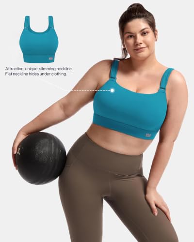 Image of Women's Sports Bra Wirefree Adjustable Medium-High Support Everyday Wear for Large Bust Plus Size with Removable Pads