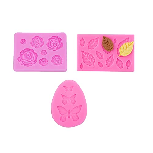 3Pcs Rose Butterfly Leaf Silicone Mold Small Soap Clay Fimo Chocolate Sugarcraft Baking Tool Diy Cake Silicone Mold For Baby Shower Party Birthday Party Cake Decoration #TOP3