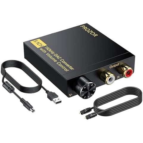 PROZOR DAC Converter 192Khz Digital to Analog Audio Decoder with Volume Control Support 5.1CH DTS Dolly-AC3 Coaxial SPDIF Toslink Optical to RCA Adapter for HDTV Blu-ray DVD PS3 Home Cinema System Cover