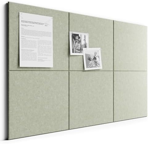 Bumusty Große Filz Pinnwand 90 x 60 cm, 6er-Pack, Salbeigrün | Pinnwand Modern Korktafel-Alternative mit 30 Klebepads, Visionboard, Fotowand & Memoboard für Büro, Kinderzimmer & Sc