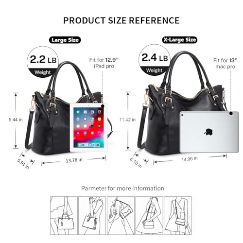 Kattee Leather Handbags Tote Shoulder Bag for Woman Satchel Designer Purse Top Handles Crossbody Bag Large Capacity - Thumbnail 3