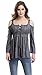 MOONCOLOUR Women's Cold Shoulder Lace Up Casual Tunic Solid Blouse Tops, Dark Grey, Medium