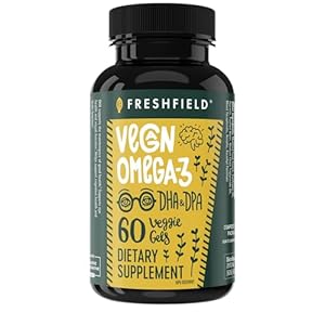Freshfield Vegan Omega 3 DHA: Algae Oil, Most Reviewed, Carrageenan Free, Sustainably Sourced, Tested, No Heavy Metals, Fish Oil Alt, Plant Based Omega. Supports Heart, Brain, Joint Health w/DPA