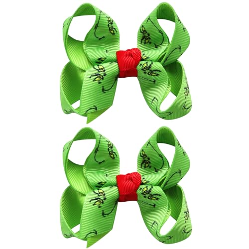 Obavioy 2PCS Green Hair Bow Clips 3 Inch Hair Accessories Women