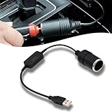 waswale Pack-1 Car 5V to 12V Cigarette Lighter Female Converter Adapter, USB Port Boost Cable Connectors, Mobile Power Supply Connected to Driving Recorder E-Dog, Universal for Most Cars (Black)