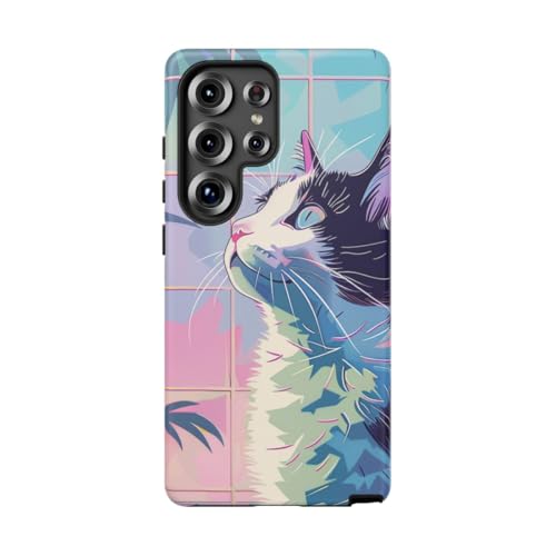 Coque Samsung S25 Ultra chat coloré et feuilles tropicales rigide mate