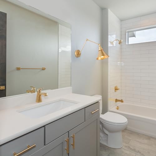 Image of LALUZ Gold Wall Sconces Lighting 2 Pack, Modern Swing Arm Plug-in or Hardwired Adjustable Wall Lamp with Brass Finish for Bedroom, Kitchen, and Living Room
