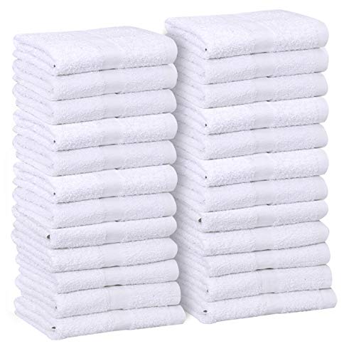 24 New White (15x25 Inches) Hotel Hand Towels Cotton Blend Thin Light Weight Quick Drying