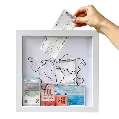 Vordpe Scatola archivio avventura per ricordi, da viaggio, per biglietti Shadow Box per montaggio a parete, mappa del mondo Memento (grande, 29 x 29 cm)