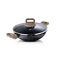 Bergner Ultimate Non-Stick Kadai with Glass Lid 24 cm, 2L, Heatdot Technology & Induction Base, Food Safe, Grey
