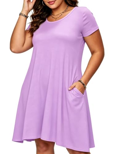 Image of Afibi Womens Short Sleeve Loose Pockets Dress Casual Swing T-Shirt Dresses