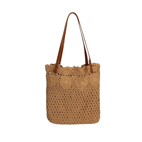 Image of Eiyye Crochet Tote Bag Handwoven Cotton Beach Shoulder Bag with Linen Lining Hobo Summer Vacation Purse for Women