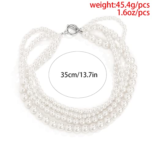 Minzaos Bethnisier Dainty Pearl Layered Necklace For Women Girls White Faux Pearl Strand Layered Choker Bridal Necklace Wedding Jewelry For Women Girls #TOP3