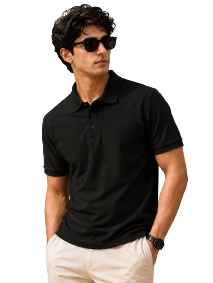 COTFYNE Men Regular Fit Polo Neck T-Shirt Black - Image 1