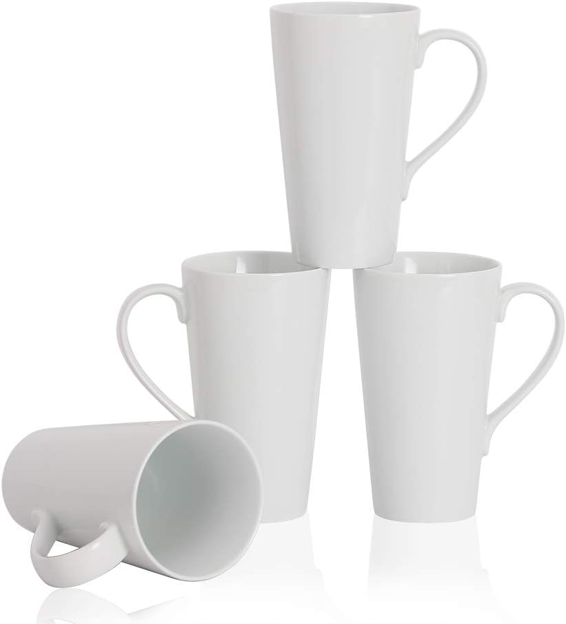 Buyajuju Large Coffee Mugs Set, 16 OZ Tall Coffee Cups with Handle, White Coffee Mugs Set of 4 for Coffee, Tea, Cocoa, Latte, Milk