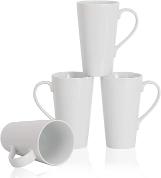 Buyajuju Large Coffee Mugs Set, 16 OZ Tall Coffee Cups with Handle, White Coffee Mugs Set of 4 for Coffee, Tea, Cocoa, Latte, Milk