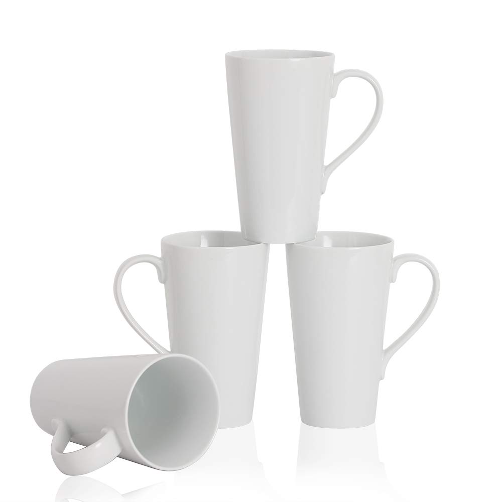 Large Coffee Mugs Set, 16 OZ Tall Coffee Cups with Handle, White Coffee Mugs Set of 4 for Coffee, Tea, Cocoa, Latte, Milk