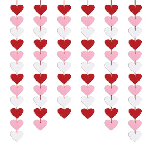 72 Red Pink White Felt Hearts Garland - NO DIY - Valentines Day Decor - Valentines Day Heart Hanging String Garland Banner - Valentines Decorations for Wedding Anniversary Birthday Party Supplies