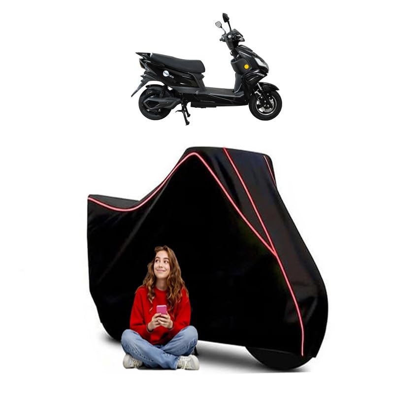 Image of Hop Electric Leo Extended Scooty Bike Cover Water Resistant Outdoor Use Universal Fit Scooters Motorcycles Heavy Duty UV Protection Dust Rain Scratch Resistant Elastic Bottom Black Blue Piping