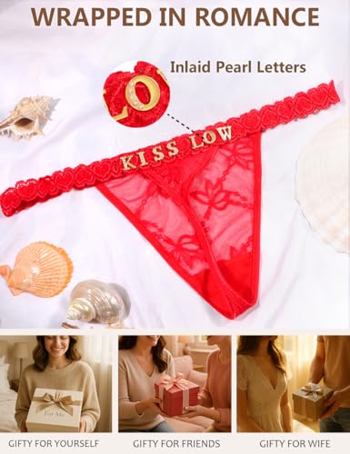 Image of Sexy Underwear for Women Lace Panties Sexy Thong with Funny Rhinestone Letters for Couple Gifts
