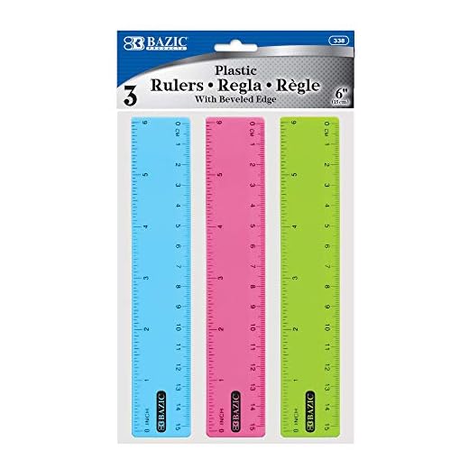 BAZIC Plastic Ruler 6" (26cm), Inches Centimeter Metric Measuring Drafting Rulers, for Students School Supplies (3/Pack), 1-Pack