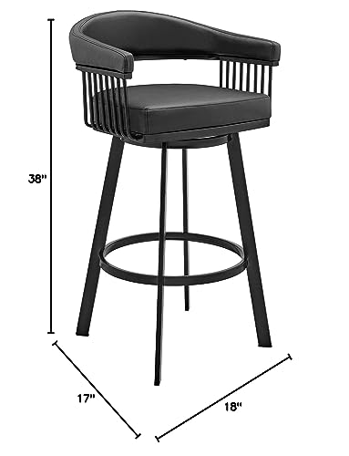 Armen Living Bronson 29" Butaco de Barra Giratorio en Acabado Negro y Cuero Sintético Negro miniatura 3