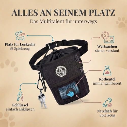 HUND IST KÖNIG Leckerlibeutel für Hunde-Training - Robuster Futterbeutel Hunde, kompakt & funktional - Futterbeutel Hundetraining für schnelles belohnen - mit Kotbeutelspender & Trainings-Ebook