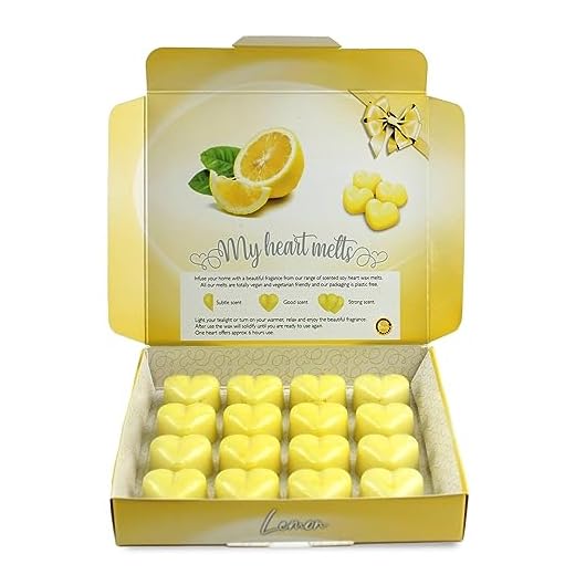 La cera de limón se derrite en forma de corazón - 16 cera altamente perfumada se derrite en una caja de regalo de presentación, paquete de 3.2 onzas, vela natural, cera de soja se derrite