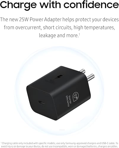 Image of 25W GaN Type-C Charger for Samsung Galaxy F05, A35, M35, F35, M15, F15, A15, A14, M14, F14, A34, M34, F34, S24 Ultra, S23, S23 FE, S21 FE 5G, Z Fold /Flip 6 /5 /4 /3 | Super Fast 25W USB-C Adapter | Black