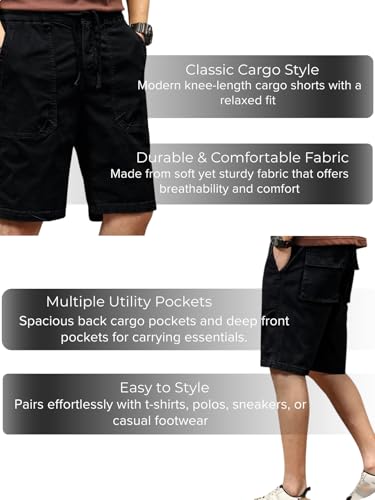 Image of Leriya Fashion Men Cotton Cargo Shorts | Lightweight Shorts Pant for Men | Elastic Waist with Drawstring | Casual Summer Cargo Short's for Man with Pockets