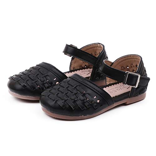 EnJoCho Little Girls' Sandals Infant Kids Baby Summer Beach Weaved Casuanl Princess Shoes for Childen 1 to 12Years (Black-a#qh, 12 Little Kids)4