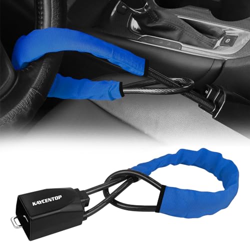 KAYCENTOP Car Steering Wheel Lock, Seat Belt Lock, Anti-Theft Device, Max 17 Inch Length, Small and Light-Weight, Multi-Functional, Fit Most Vehicle, SUV, Golf Cart Security (Blue)