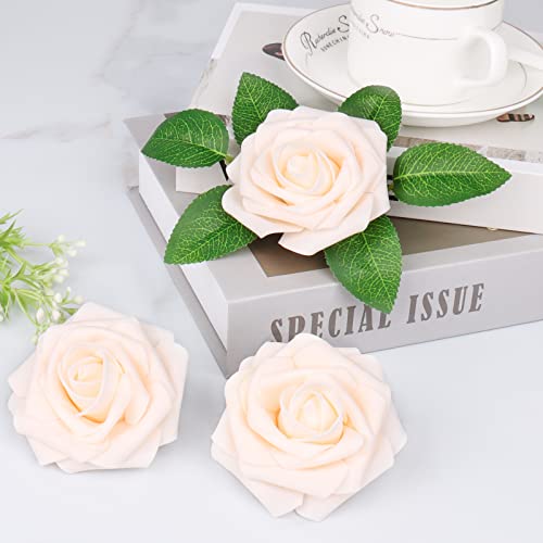 Gooriinet Artificial Flowers 25Pcs Real Looking Champagne Foam Fake Roses With Stems For Diy Wedding Bouquets Centerpieces Arrangements Party Baby Shower Home Decorations #TOP4