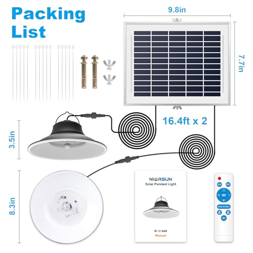 Niorsun Solar Pendant Light, Upgraded Motion Sensor Light Outdoor Solar Lights Indoor Dimmable With Remote 3000K/4500K/6000K thumb #6