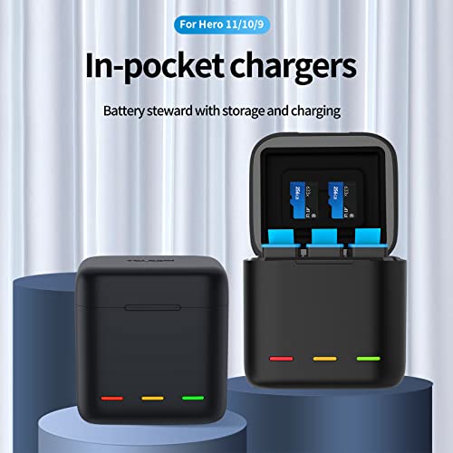Telesin 2-Pack Battery Charger Kit For Gopro Hero 11 Hero 10 Hero 9 Black, Fully Compatible With Original Go Pro 11 10 9 Charger And Batteries #TOP1