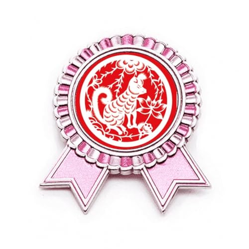 Pin's en papier découpé chien zodiaque chinois, artisanat métal couleur rose