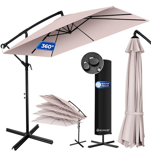 KESSER® Ampelschirm Holly Sonnenschirm Rechteckig inkl. Abdeckung mit Kurbel | Kurbel-Schirm mit...