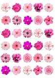30 x Mixed pink flowers edible wafer rice paper cupcake toppers cake decorations Pansy Rose Hibiscus Hawaiian Daisy Gerbera flower heads Spring Wedding Birthday Party Celebrations petals