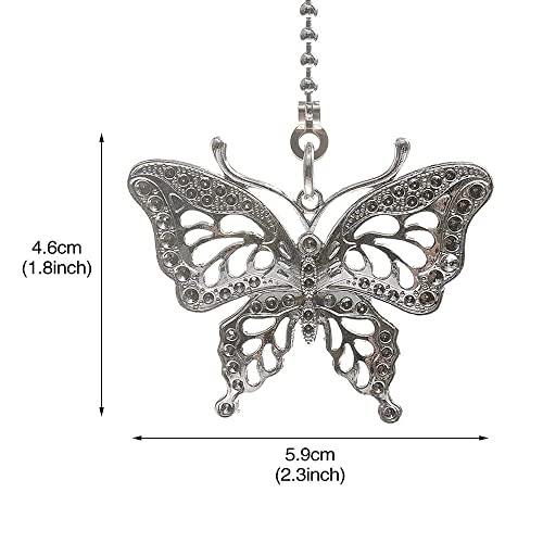 Image of Ceiling Fan Pull Chain 12 inch Pull Chain Extension Fan Chain Extender Ceiling Fan Pulls Ornament with Ball Fan Chain Connector for Lighting Fans, 2 PACK (BUTTERFLY)