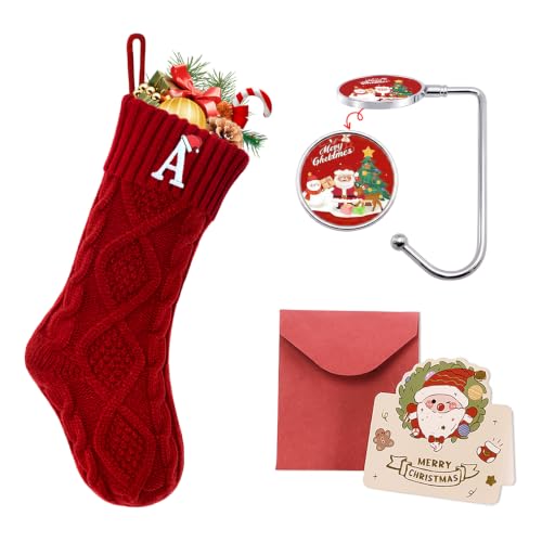 Ulico Christmas Stockings with Initials, 18’’ Large Embroidered Monogram Knit Christmas Stocking,Xmas Stocking for Kids, Holiday and Family Stocking for Fireplace or Party Decoration Red Letter A
