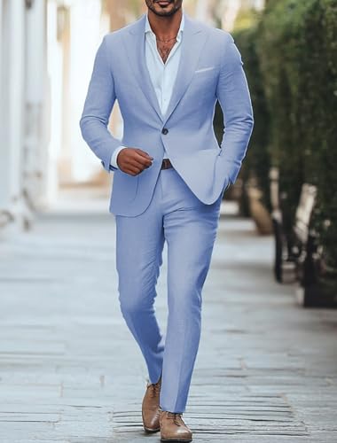 Mens 2 Piece Linen Suit Summer Casual Regular Fit Suits for Men Beach Wedding Suits Set4