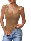 SHENHE Women's Ribbed Knit Scoop Neck Tank Chain Spaghetti Strap Slim Camisole Top Brown X-Large