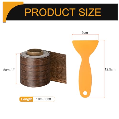 Image of HARFINGTON Wood Grain Repair Tape 2 Inch x 33ft Self Adhesive Repair Patch Tape Simulated Wooden Floor Tapes with Plastic Scraper for Tables Doors Windows Furniture, Ebony