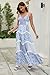 ABYOVRT Women Floral Maxi Dress Spaghetti Straps V Neck Patchwork Flowy Boho Sundress Tiered Long Dresses (Blue,L)
