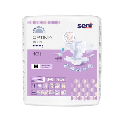 Image of Seni Optima Plus Breathable Hip Band Adult Diaper Adult Diaper | Wetness Indicator | Quick Absorption system | latex free | High absorbent | Odour Stop | Dermatologically Tested | Side Leakage Protection | Size Medium | Weist Size (70cm - 105cm) | Pack of 3 | 10 Pcs